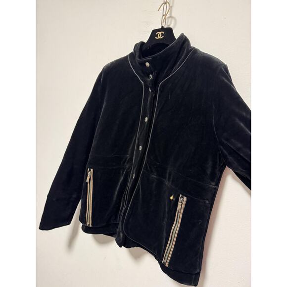 Sonia Rykiel Jacket Womens XL Black Velour Snap Front Zip Pockets Quilted Lining - Picture 4 of 16